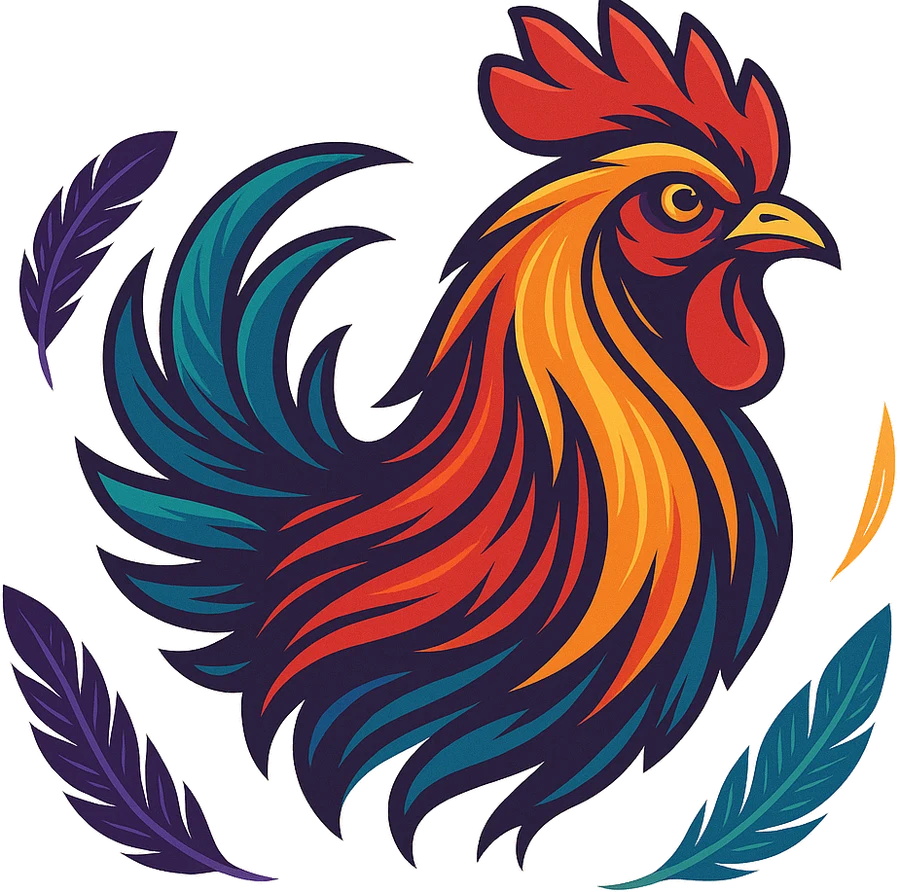 Ilustración del gallo, mascota de la marca jpgcano